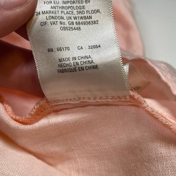 Holding Horses Linen Peplum Button Top Peach Anthropologie Sz M Relaxed Blouse - Picture 10 of 10